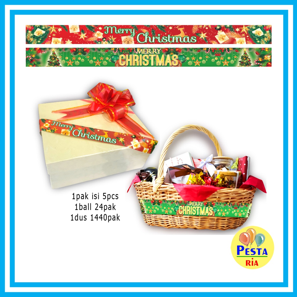 

Murah!! BELI 5, FREE 5 !! (1 Pak Isi 5 pcs) Pita parcel natal, label toples kue, paper belt natal, sabuk toples, banner christmas