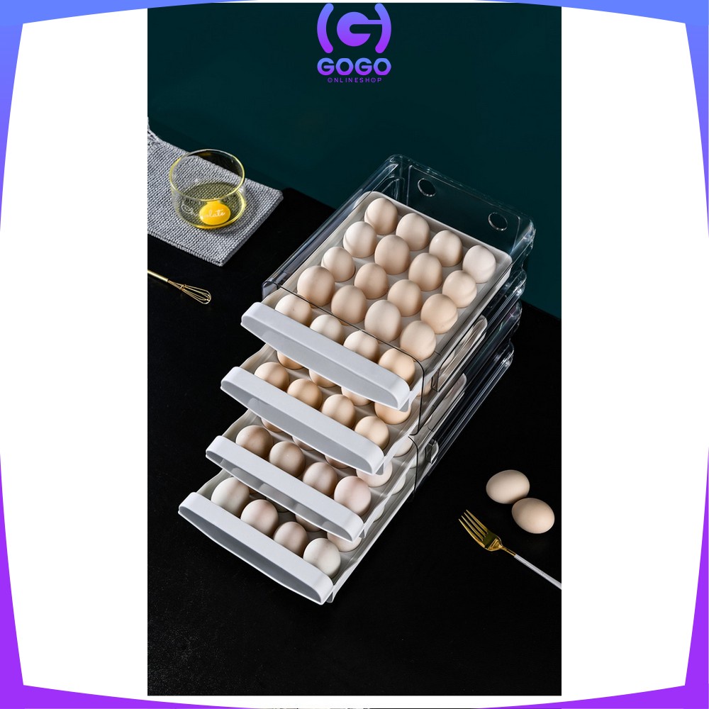 GOGO-C268 Tempat Penyimpanan Telur 2 Tingkat Egg Storage Box Organizer Rak Telur 2 Susun Kotak Telur