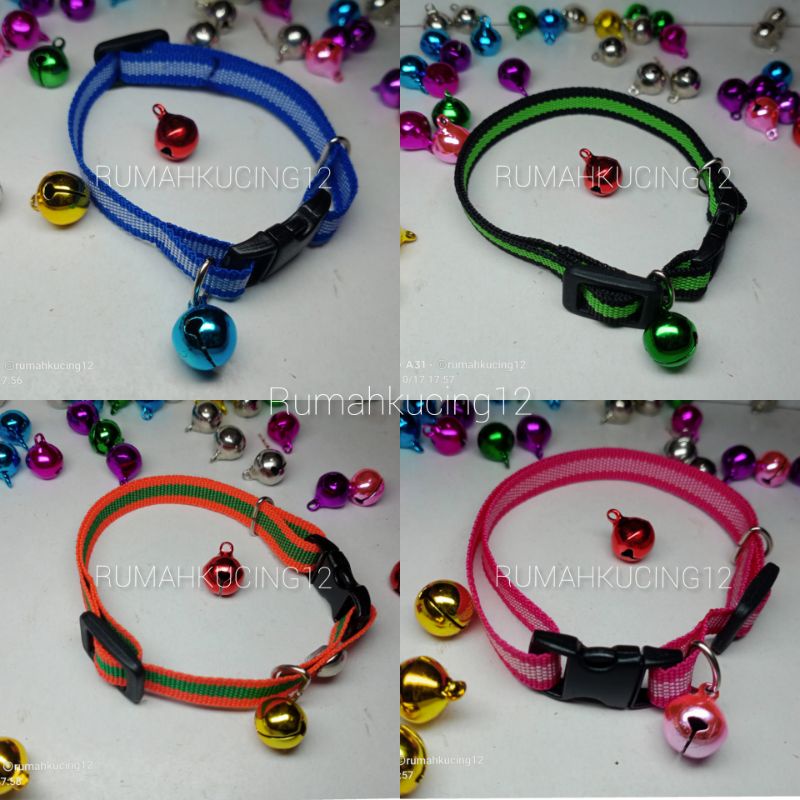 KALUNG KUCING DAN ANJING LONCENG BERBUNYI /motif garis/webing