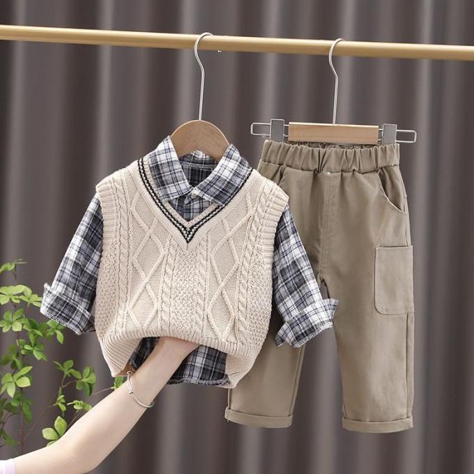 setelan anak laki import 3 in 1 / vest rajut anak laki 1 4 tahun 3in1