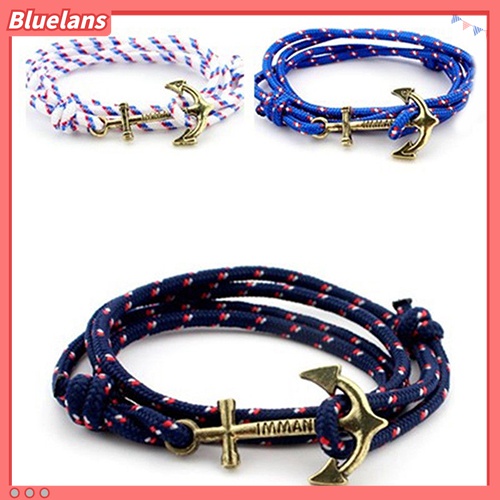 Gelang Tali Handmade Multilayer Aksen Jangkar Untuk Pria Charms