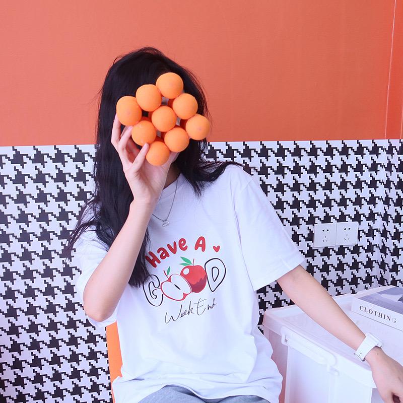 [littlecrab] Kaos Oversize Have A Good Weekend Cute Apple Love Bahan Berkualitas T-shirt Couple Unisex Simple Unik Gambar Apel Korean Style