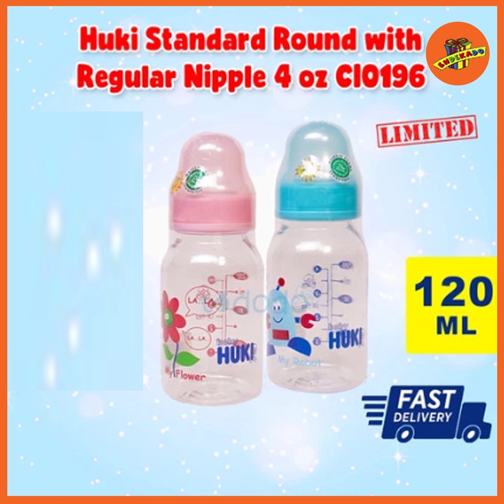 BABY HUKI ROUND BOTTLE with REGULAR NIPPLE 120ml - Botol Susu CI0196