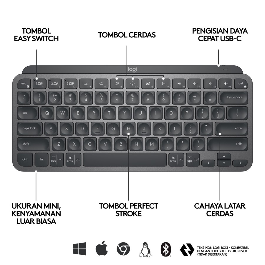 Logitech MX Keys Mini Keyboard Wireless Bluetooth Backlit