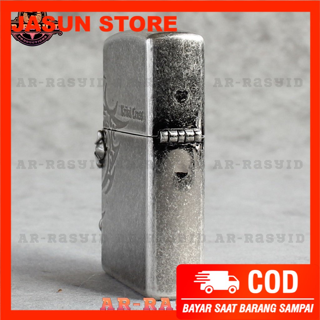 Bisa COD! Korek Api Minyak Zippo Silver Motif Ancient Cross ZBT-1-33B