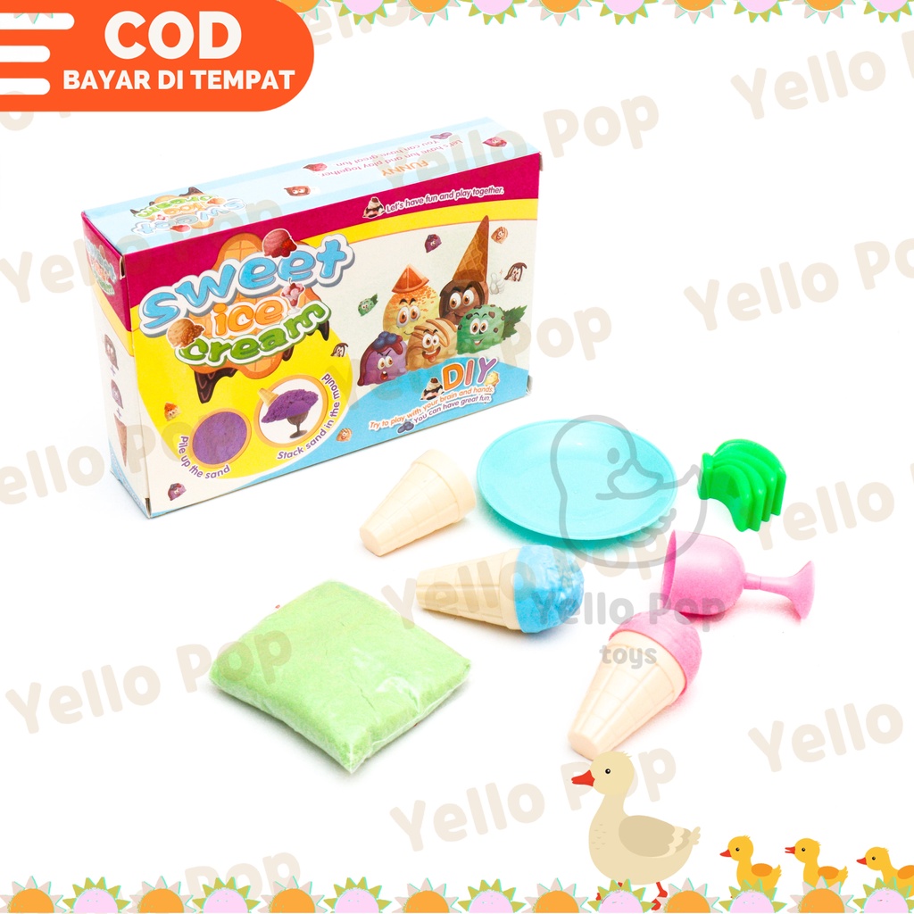 YelloPop Mainan Pasir Anak 1 Set Es Krim Ice Cream Pasir Kinetik Ajaib dan Cetakan Eskrim Pasir Pant