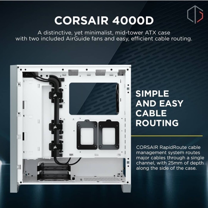 [tanpa palet kayu] Casing Corsair 4000D Tempered Glass Mid-Tower ATX Gaming Case - WHITE