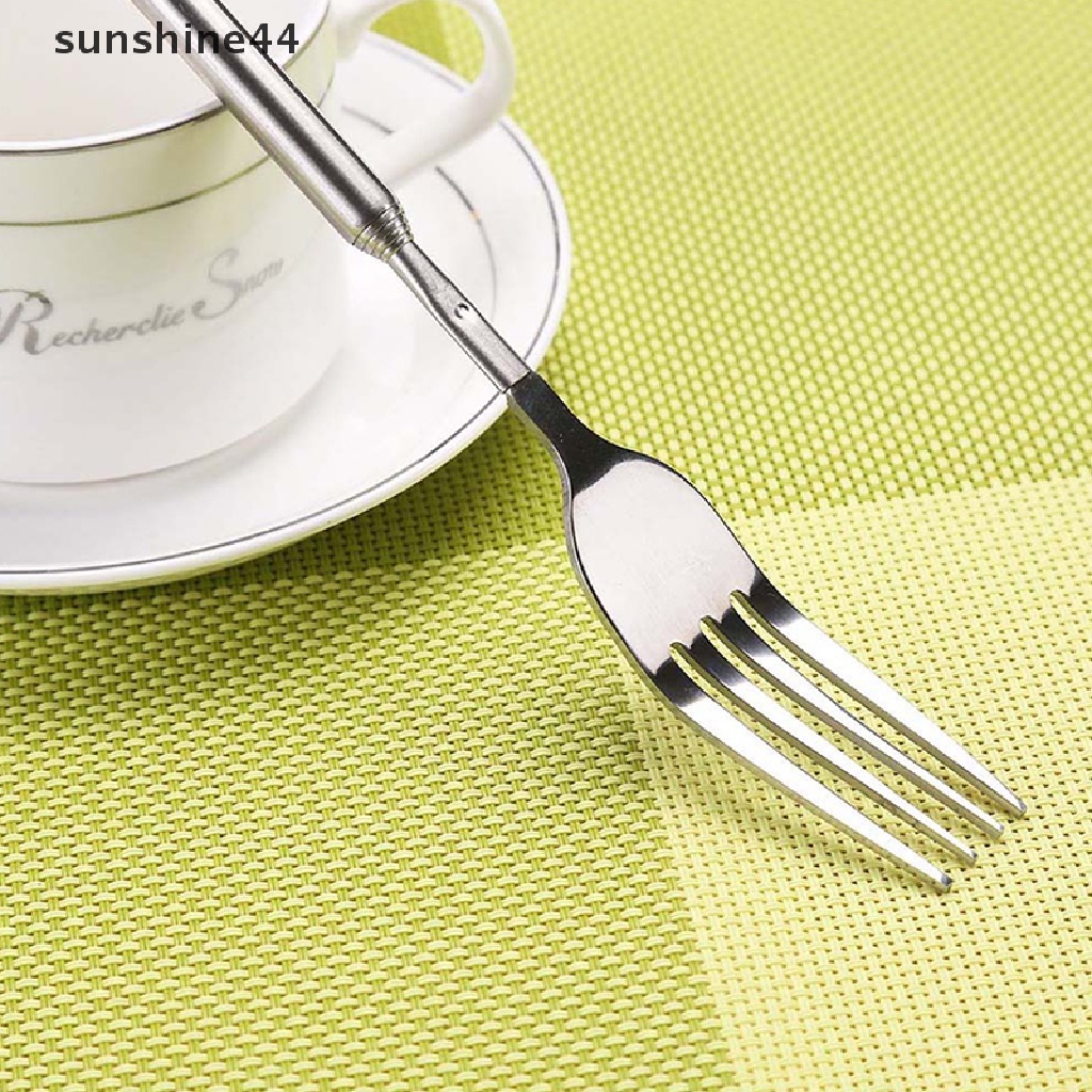 Sunshine Garpu Buah / Dessert Teleskopik Bahan Stainless Steel Warna Silver