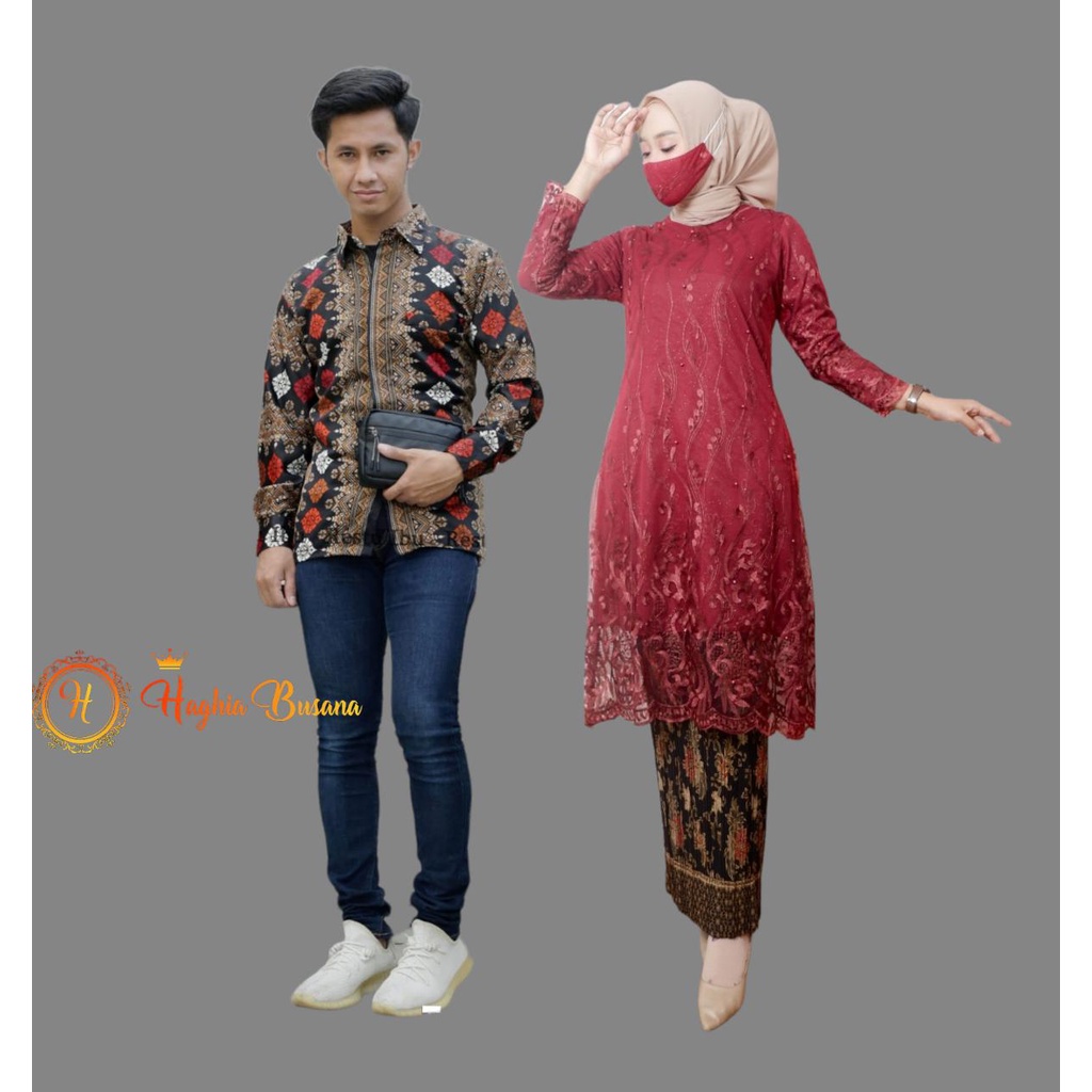 Set Kebaya Tunik Couple Kemeja Batik Pria Stelan Kebaya Couple Kondangan Kebaya