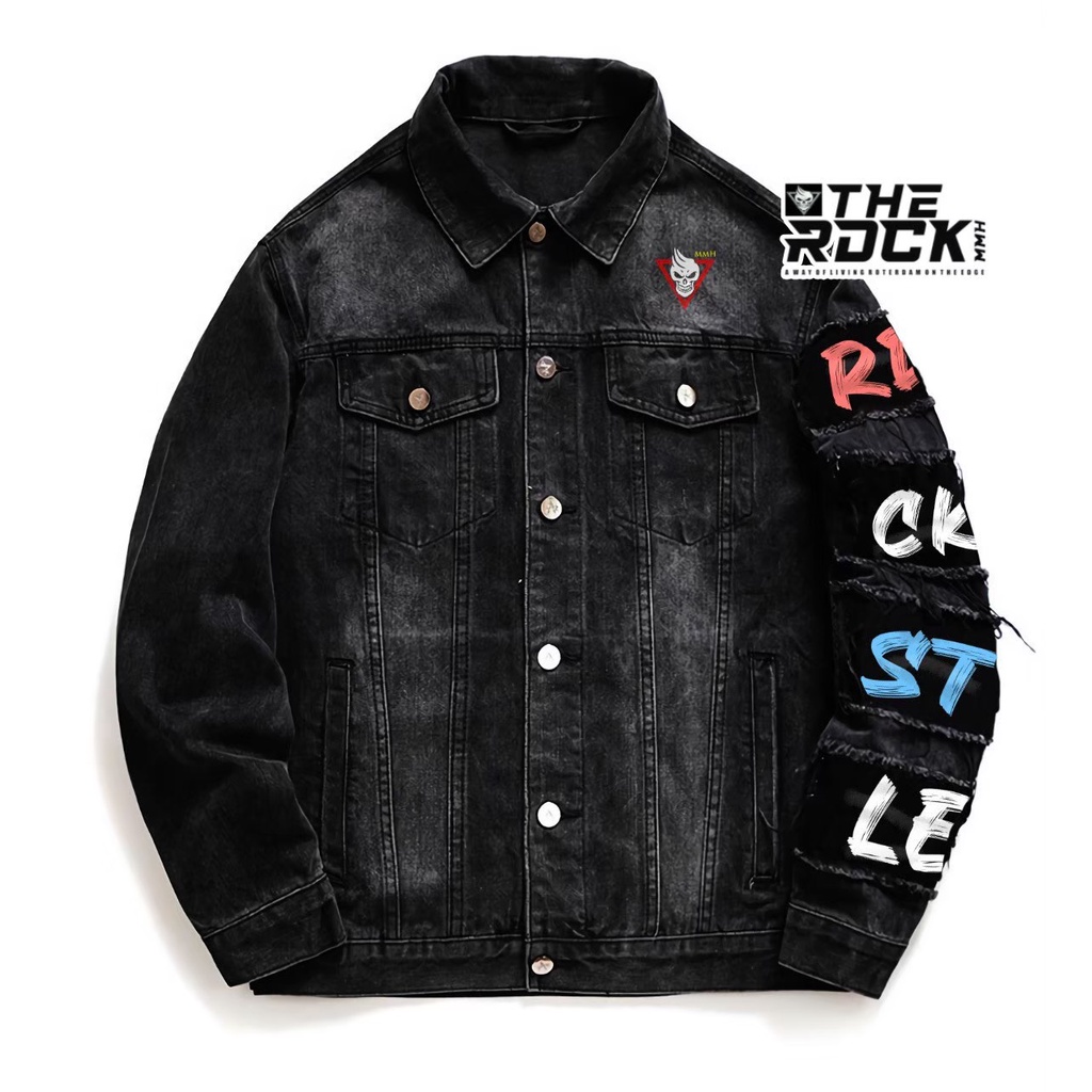 Bayar Ditempat/ jaket jeans pria terbaru 2025 / jaket jeans pria motif emblem terbaru/ jaket pria keren/ jaket pria denim jeans
