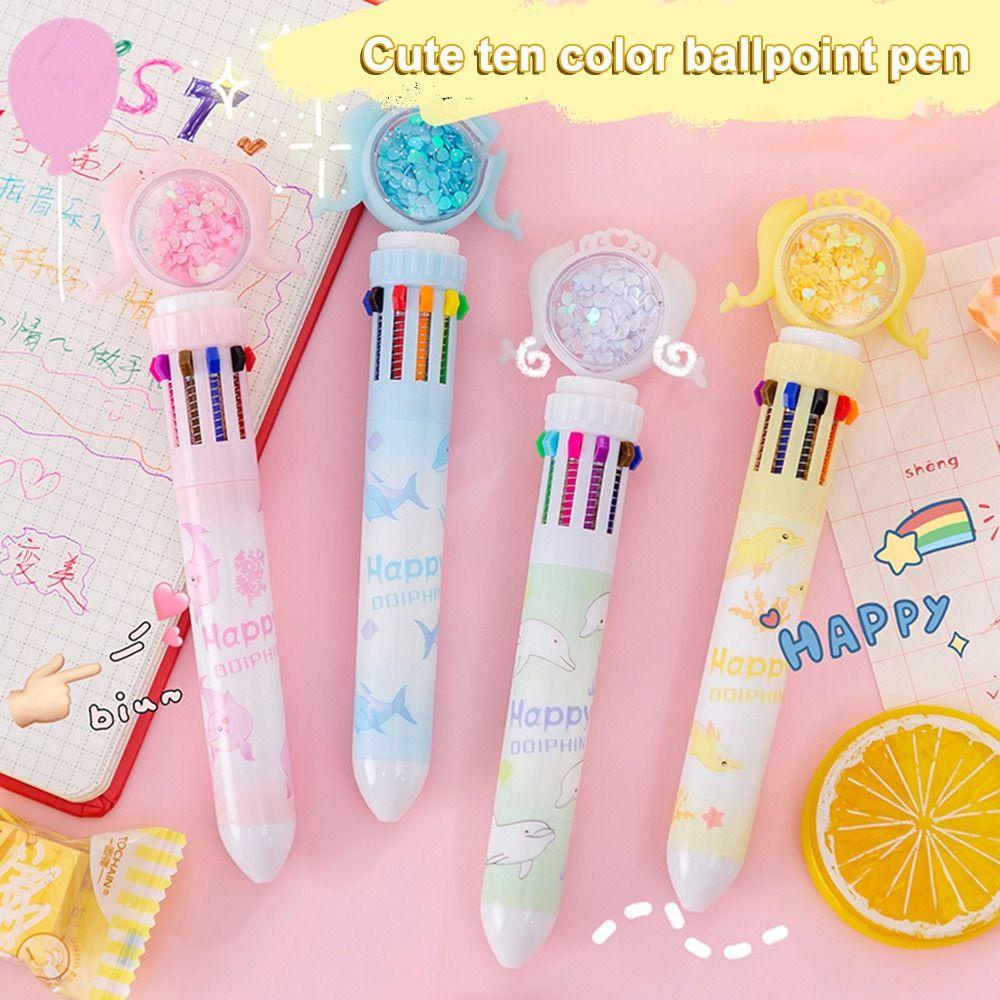 R-flower 10warna Bolpoin Kupu Lucu Colorful Refill Rollerball Pen
