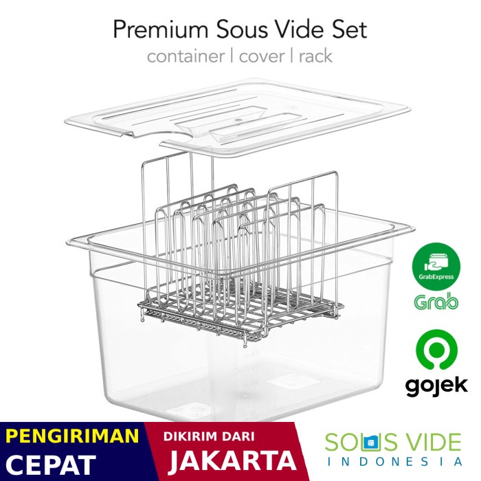 Sous Vide Accessories, Container + Cover + Rack (Medium, 12 Litres)