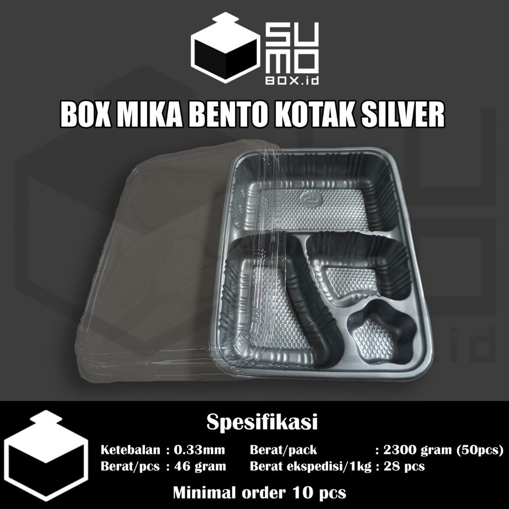 Jual Mika Bento Kotak Tebal Sekat Abu Silver Box Plastik Nasi Rames Shopee Indonesia