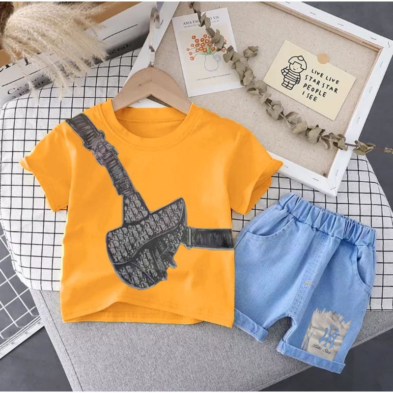 Setelan kaos celana jeans anak laki laki perempuan 1-5 tahun motif waist bag dior