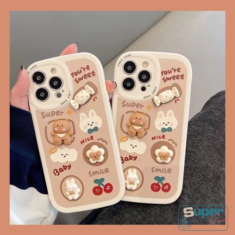 Sweet Case Realme C30 C55 C35 C15 C25 C25Y C31 C21Y C25s C12 10 PRO+8 8i 9i C11 GT C20A C3 C21 C17 C20 8Pro 6i 5i 6 5s 5mainan Boneka 3D Kartun Lucu Beruang Kelinci Permen Sarung Soft Cover