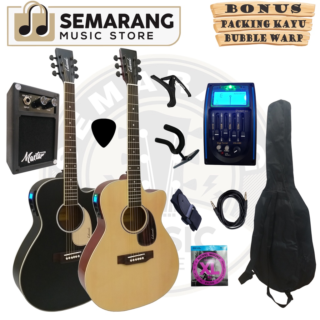 Gitar Akustik Elektrik Lakewood Equalizer Tuner LC Prener Custom Paket Super Komplit