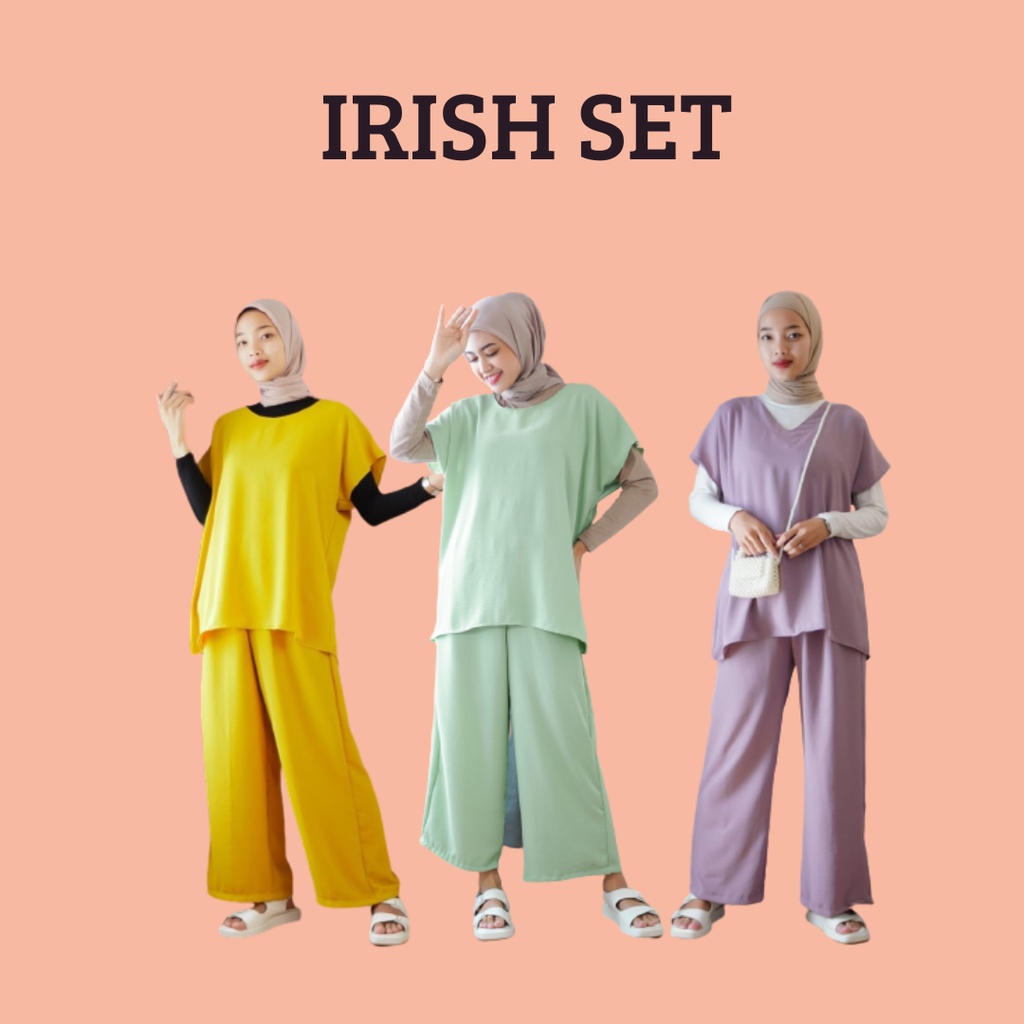 Irish Set Lengan 3/4 One Set Airflow Crinckle One Set Kemeja Wanita Terbaru Allsize Ld 128 Cm Wanita Muslim Premium Fashion Yayuku By Yayoe Hijab