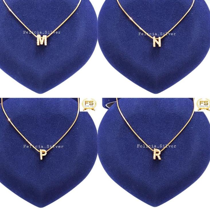 Modern.. KALUNG PERAK ASLI SILVER WANITA 925 LAPIS EMAS MODEL LIONTIN HURUF, INISIAL, ALFABET LIONTI