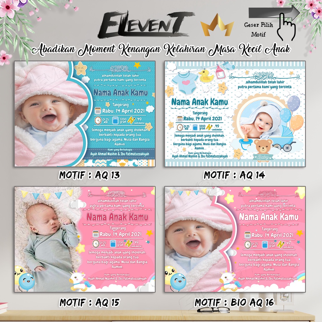 New Biodata Bayi Data + Doa Kelahiran Anak + Desain/Setting Foto Bayi Kamu Sudah diCetak tinggal pajang Bingkai / Mdf Newborn Baby Untuk Kado Hadiah Pajangan Walldecor Pigura Photo Anak Edit Happy Birthday Ultah Ulang Tahun Ucapan Tasyakuran Aqiqah Murah