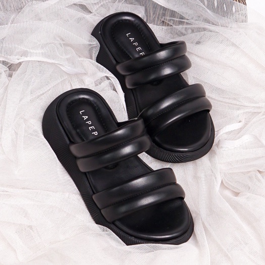 LAPEPA YUK - Sandal Platform Anak Perempuan Usia 2 sampai 10 Tahun ZOYA KIDS Sendal Anak cewek Wedges Wanita Empuk Model Silang Warna BLACK Hitam Ban dua Lucu cewe Slop Usia Umur 3 4 5 6 7 8 9 thn Tahun Premium Ori Original Mall Official Store