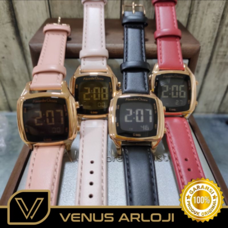 Jam Alexandre Christie AC 9355 LH LRG Wanita Rosegold Kulit Pink Muda Hitam Merah Segi Digital