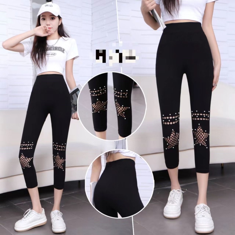 legging renda motif mutiara 7/8 brukat import