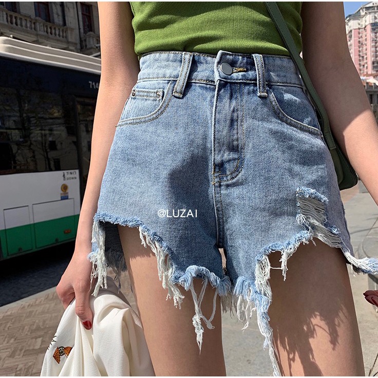 Jeans Korean Style Wanita Streetwear Pants Hot pants Celana pendek wanita dewasa Jeans Celana short wanita celana jeans cewek kekinian sobek Celana jeans sobek wanita ripped jeans wanita cewek celana ootd wanita jumbo 3XL short pants wanita