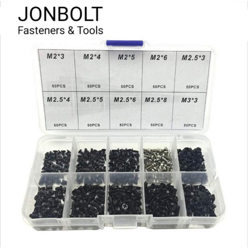 500pcs / set Baut (Sekrup) m2 m2.3 m3 universal Untuk laptop