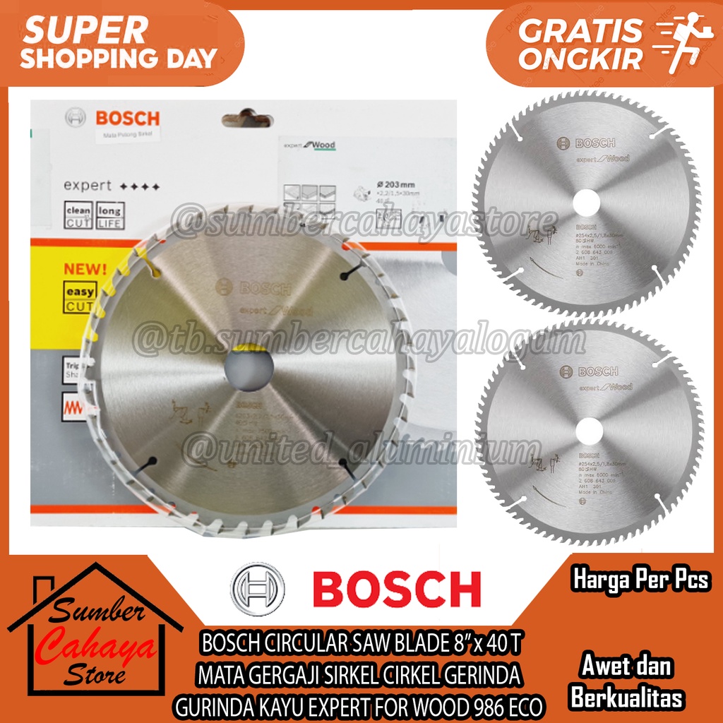 BOSCH MATA GERGAJI KAYU 8 INCH 40T CIRCULAR SAW BLADE MATA GERGAJI SIRKEL CIRKEL GERINDA GURINDA KAY