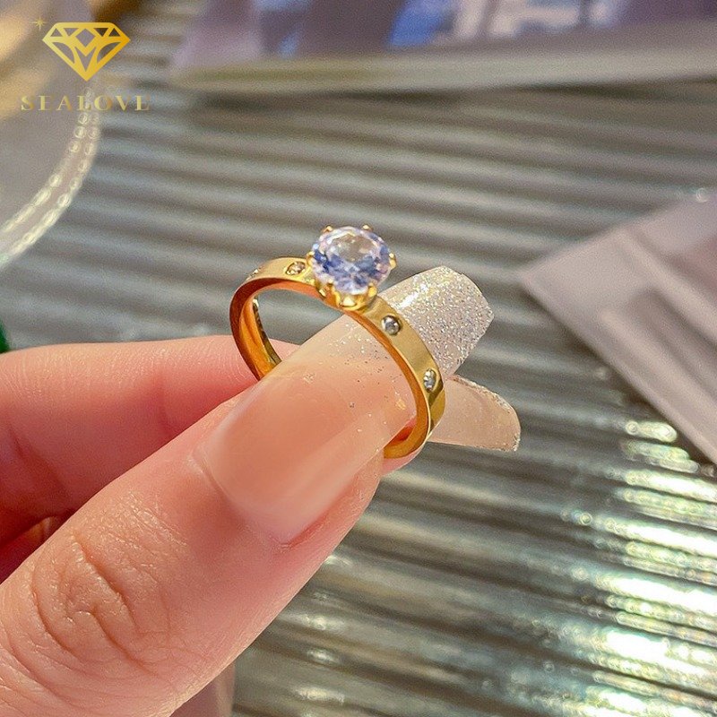 cincin titanium wanita anti karat asli tidak luntur korea dengan Diamond berkilauan Premium perhiasan titanium asli