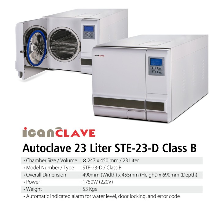 Autoclave IcanClave Steam Sterilizer STE 23 D Class B With Printer