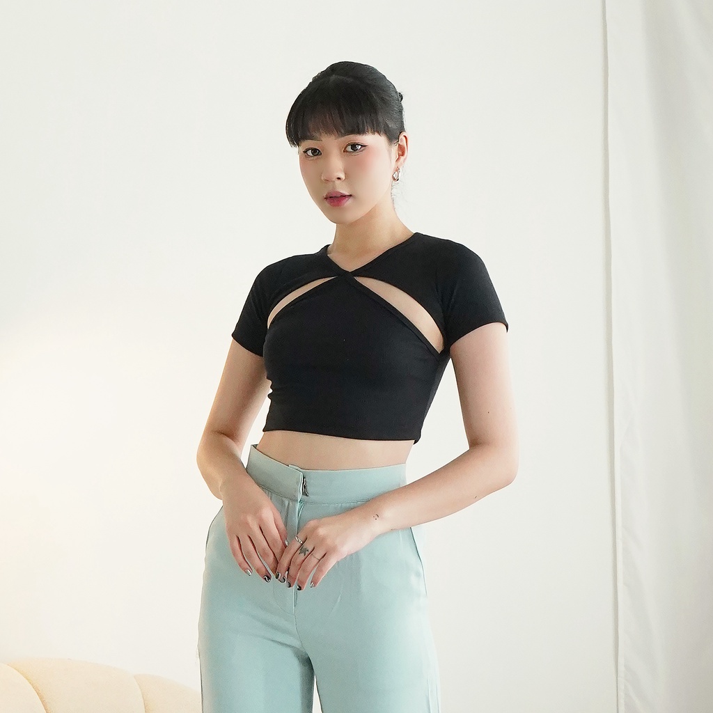 Korean Top Tee Knit Atasan Crop Top Wanita 172