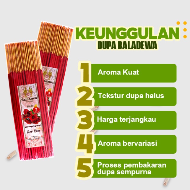 Dupa/Hio Wangi Harum Red Rose Merah Baladewa 3 Jam Kaki Emas 50 Stick