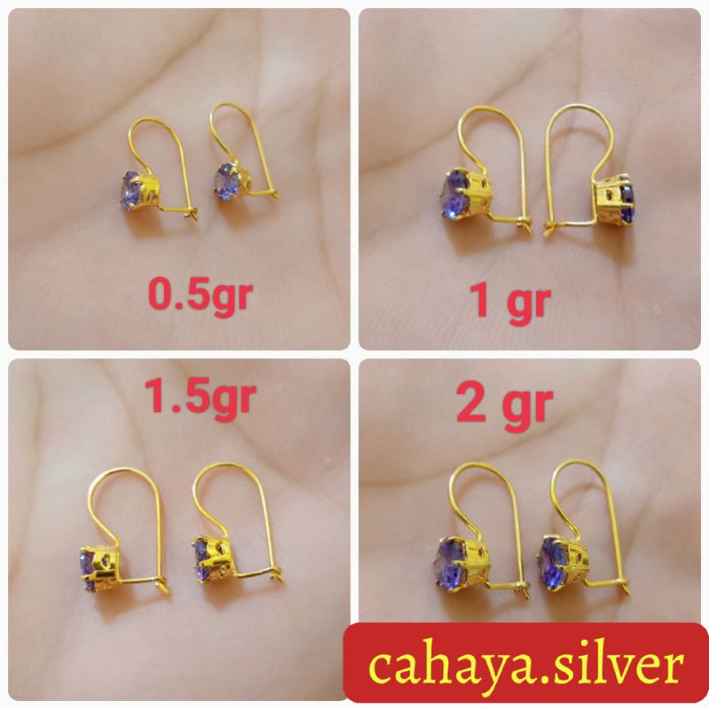 ANTING DESI MATA UNGU PERAK 925 LAPIS MAS