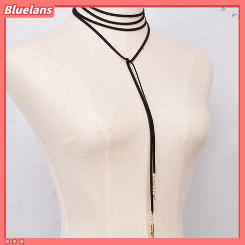 Bluelans Kalung Choker Tali Velvet Liontin Bulu Gaya Punk Untuk Wanita