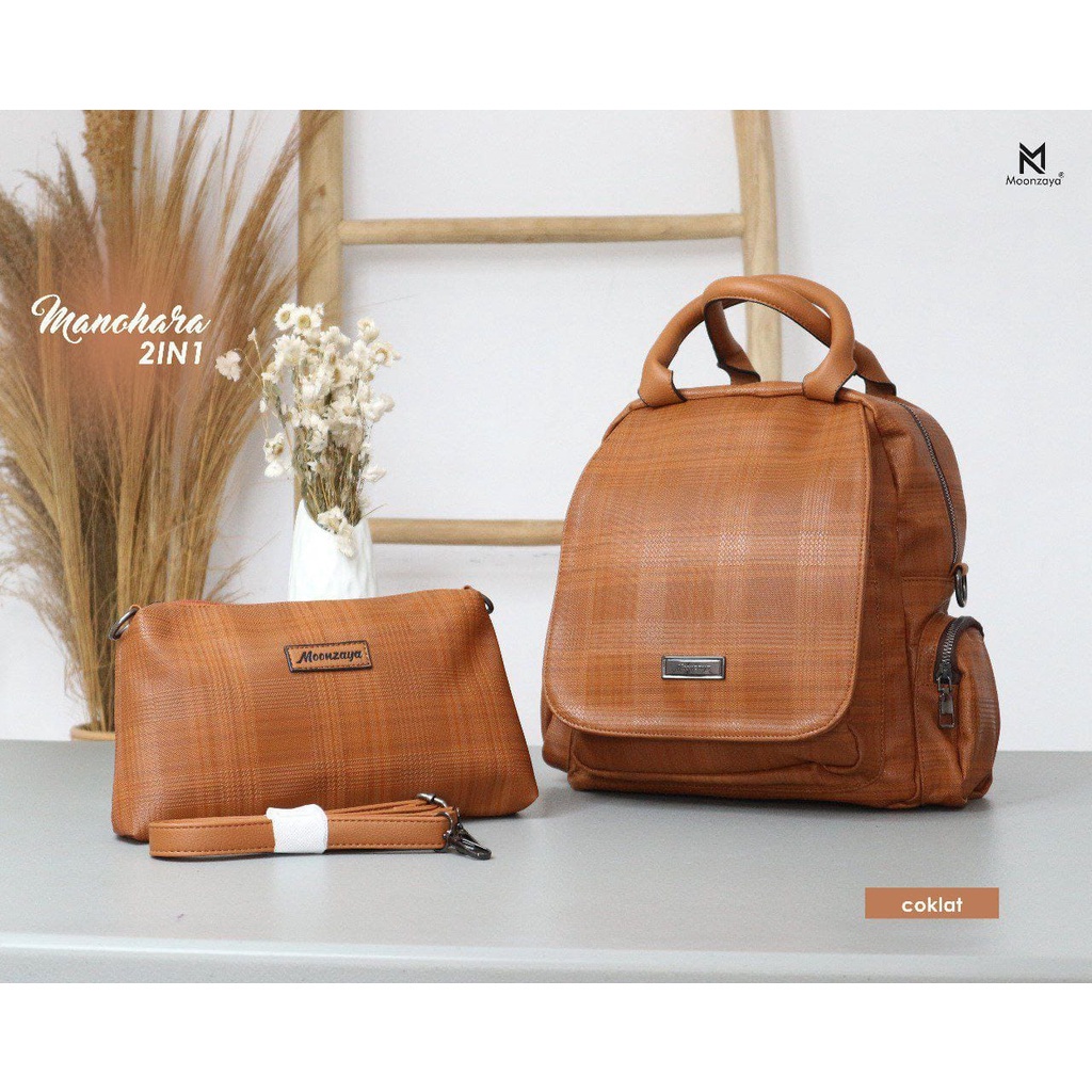READY BERGARANSI MANOHARA TAS RANSEL WANITA SEKOLAH LAPTOP TERBARU KEKINIAN 2 IN ONE BRANDED LOKAL M