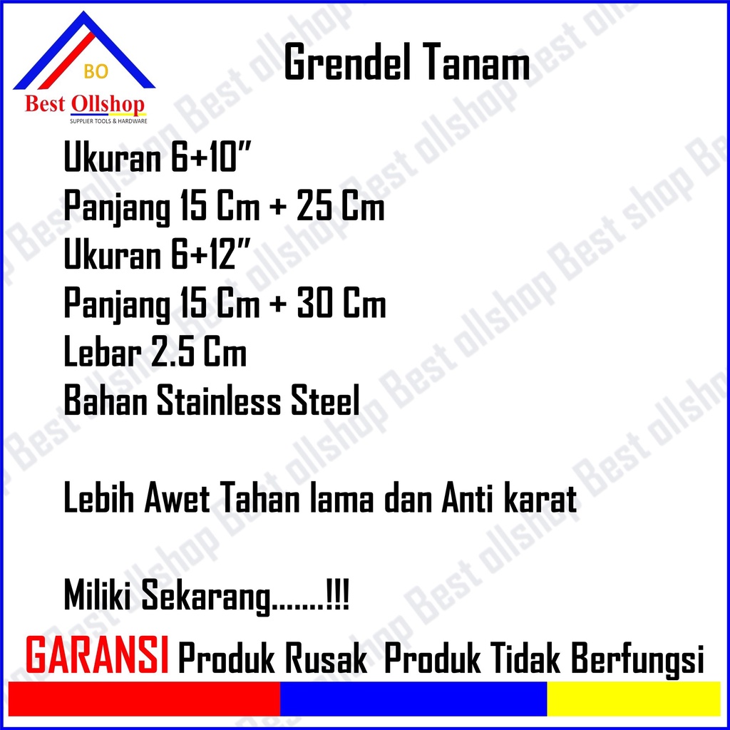 Grendel Pintu Tanam Stainless Slot Pintu Tanam 2 Pintu Kupu Tarung 1 Set Murah