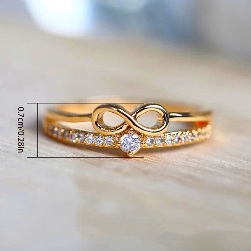 Fancyqube Cincin Jari Bentuk Pita Infinity Cubic Zirconia Untuk Wanita