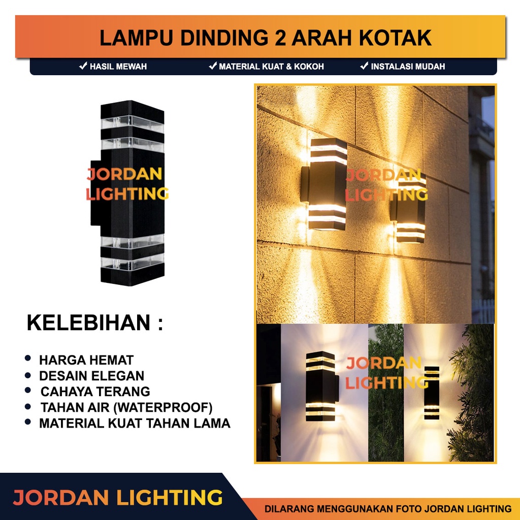 Lampu Hias Tempel Dinding Teras Modern Minimalis Outdoor Waterproof SNI Anti Air Hujan 2 Sisi Atas B