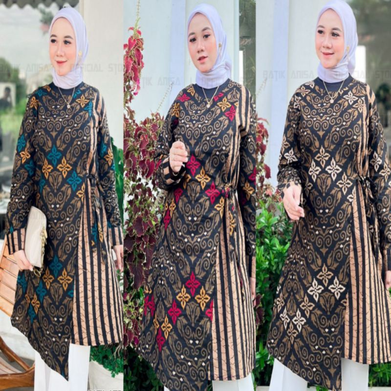 Atasan Tunik Lengan Panjang Tunik Batik Modern Wanita Jumbo size m-3 L