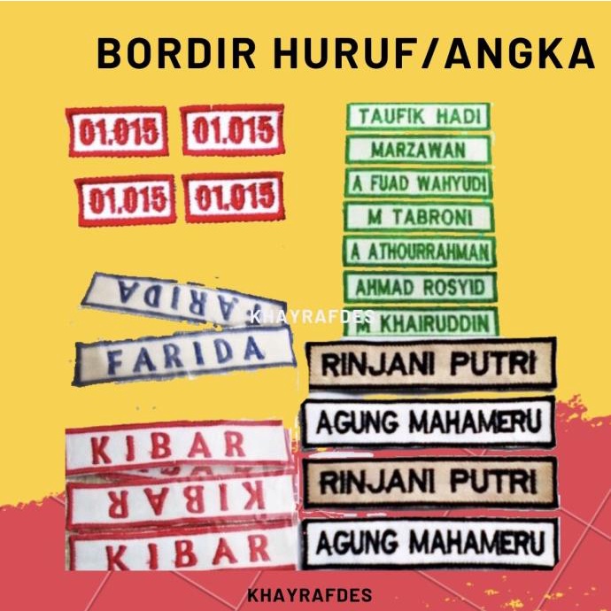 

Sehari Jadi Bordir Nama Siswa /Name Tag Badge Bet Untuk Baju Sekolah