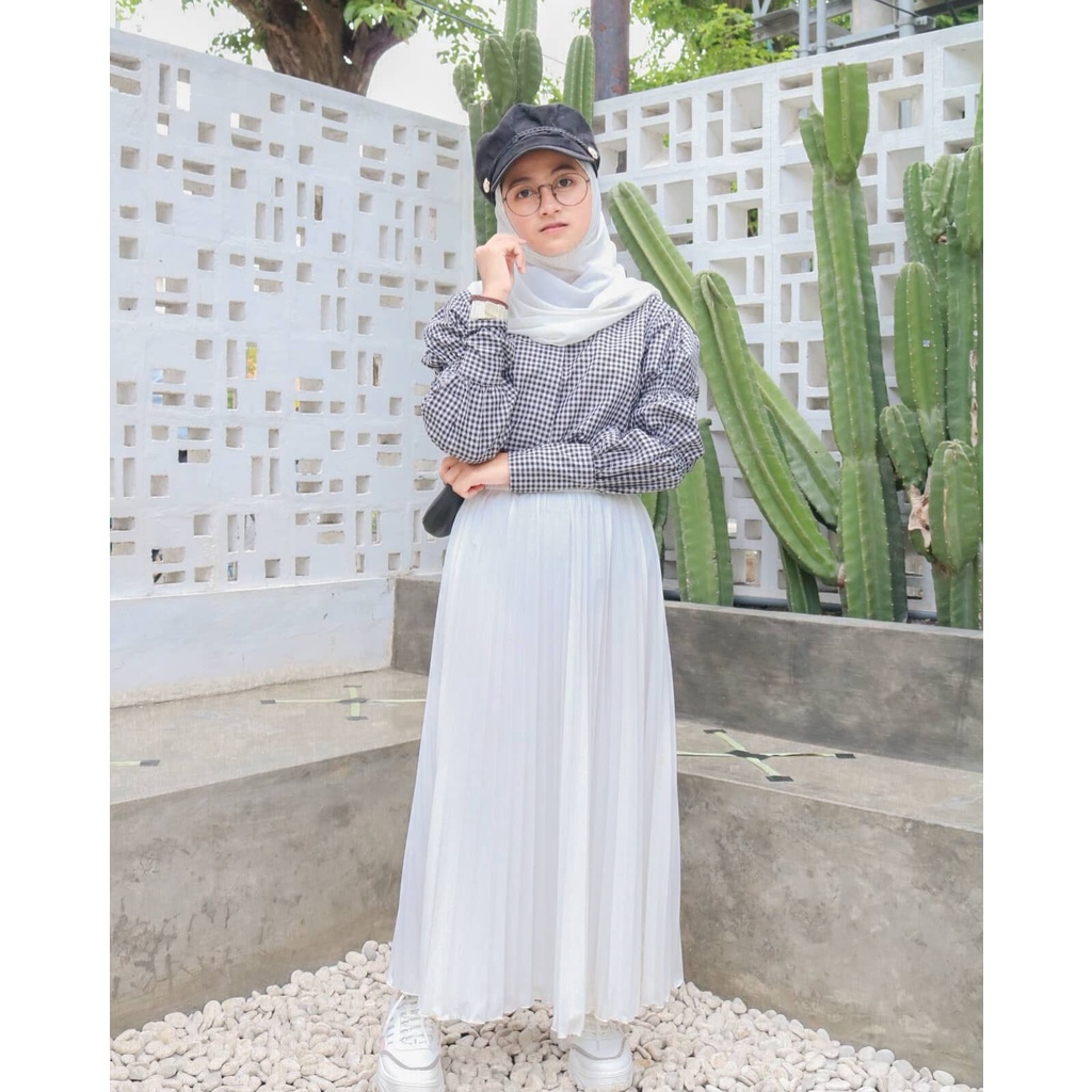 Rok Plisket Klok Putih / White Skirt / Bawahan Perempuan / Rok Plisket