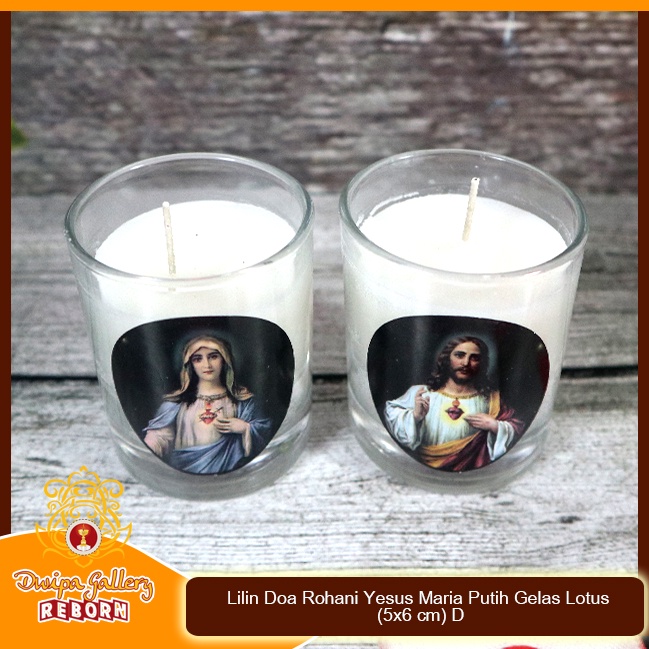 Lilin Ibadah Doa Rohani Gelas Yesus &amp; Maria Putih Lotus Stearin Wax