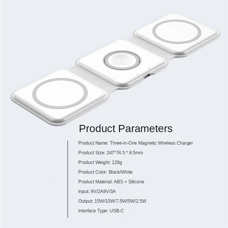 Magsafe 3 in 1 Foldable Magnetic Wireless Charging Watch 15W Magnetic Charging + Wireless Charging + Apple Watch Charging