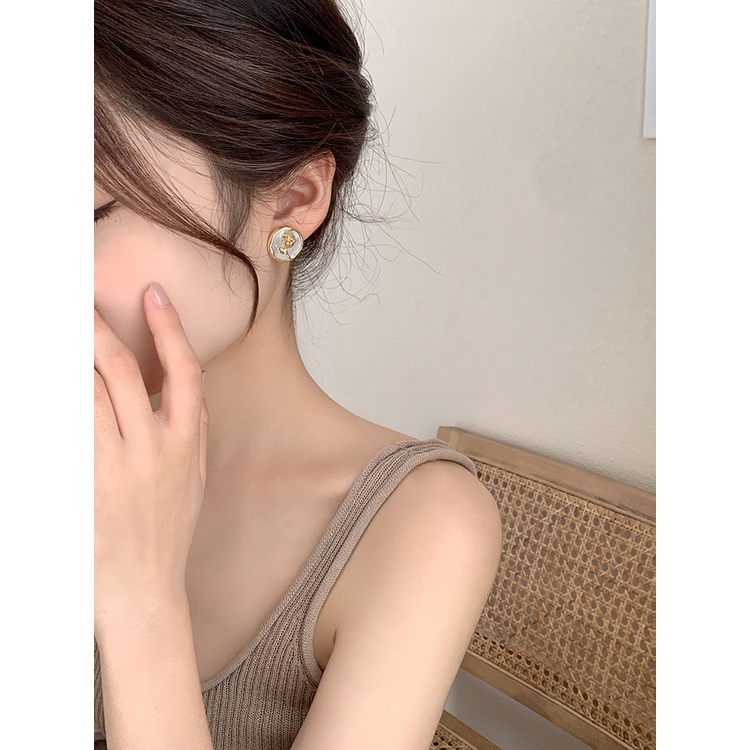 Anting Bulat Motif Bunga Mawar Korea Bahan Alloy Aksesoris Fashion Wanita Kualitas Premium ANT106