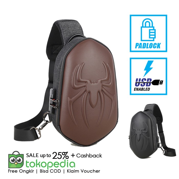 Tas Selempang USB Slingbag Tas Santai Waistbag Pria Import Waterproof