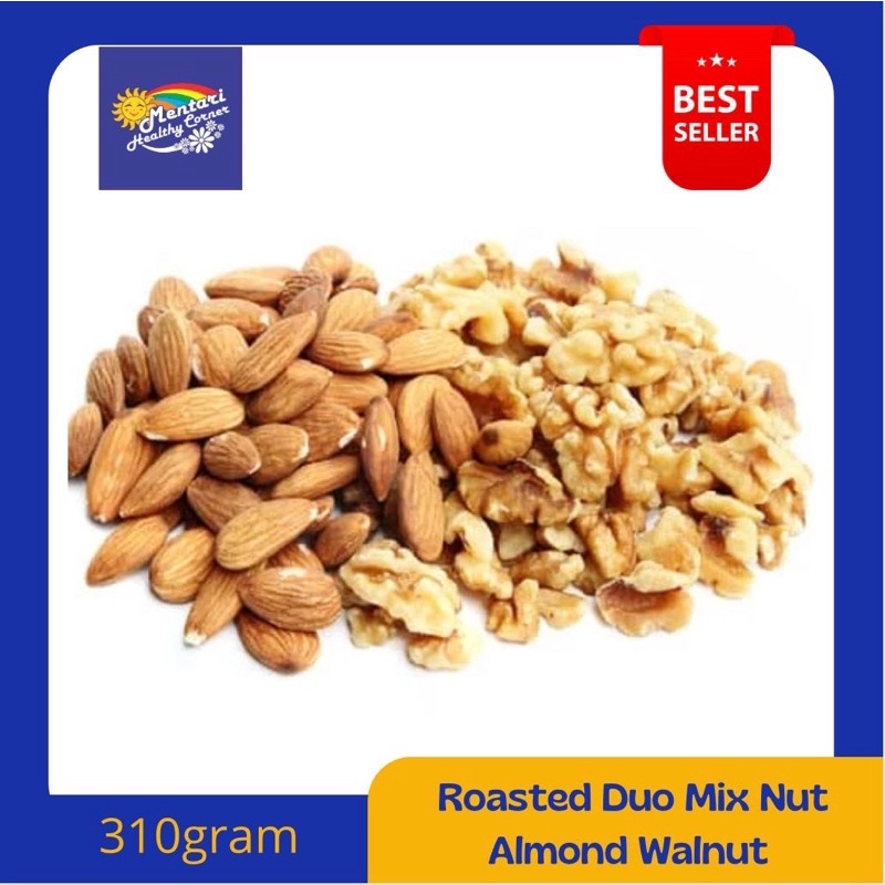 

Roasted Duo Mix Nut Almond Walnut 300Gr / Duo Mix Nut Kacang Almond Walnut Panggang 300gram