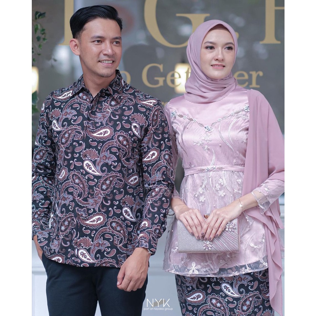 Batik Couple Alyra Series Couple Batik Keisha Tulle Mutiara / Kebaya Couple Kondangan Lamaran / Kebaya Wisuda / Baju Couple Pasangan Kebaya Modern