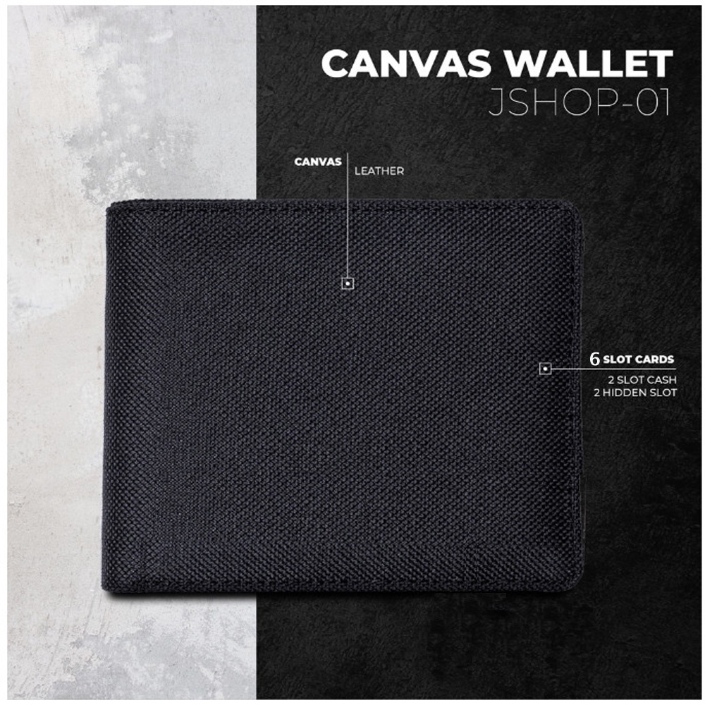 Dompet IMPORT Dompet Kanvas Pendek Lipat Dua Dompet Model Exclusive terbaru - Black + Bonus Box