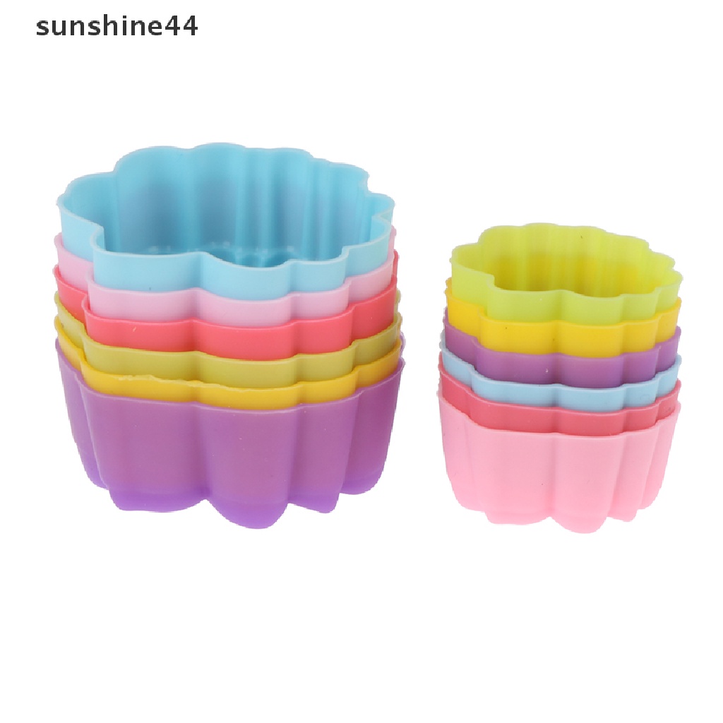 Sunshine 5Pcs Cetakan Kue Muffin Bentuk Bunga Lotus Bahan Silikon 3 / 5cm